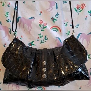 Vintage Brighton Nolita Black Patent Croc Crossbody Wristlet Clutch Purse Bag